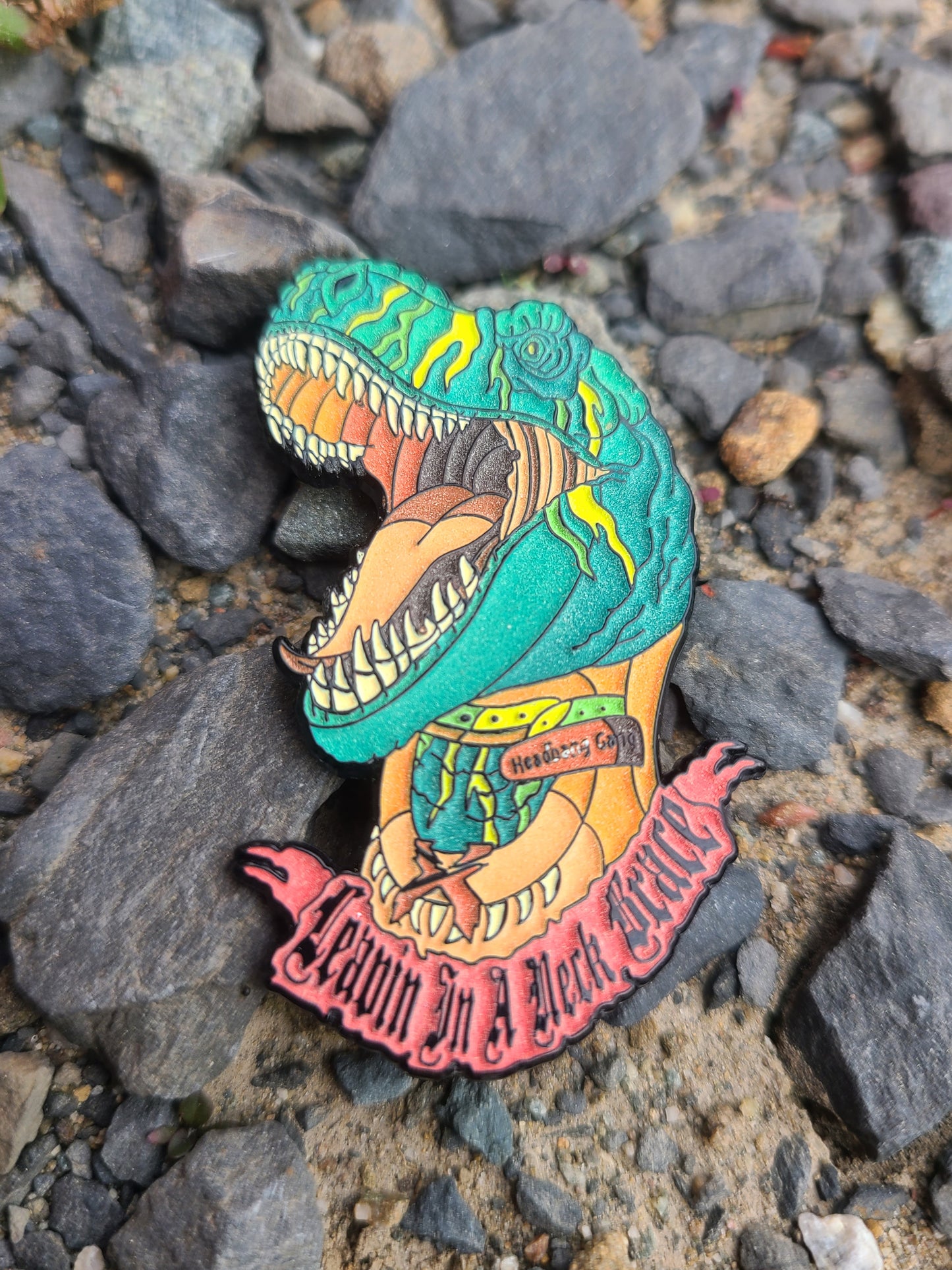 2.25" soft enamel pin - leavin in a neckbrace
